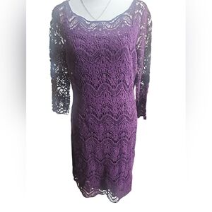 Lauren Ralph Lauren LRL Purple Lined Crochet Knit Sheath Dress Medium